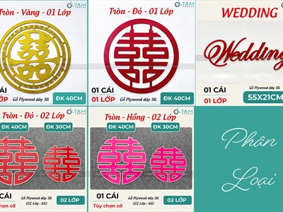 Chữ gỗ Song Hỷ tròn - Wedding nhiều kiểu [Gỗ nhẹ - Sơn thủ công] ĐK 30-40cm CHUGO-23